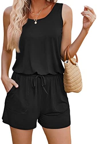 Women Summer Casual Rompers Loose Solid Sleeveless Jumpsuit Rompers Short